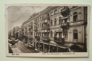 Postcard PC Bad Ems 1919-1930 Hotel Fourseasons Europe shops Town architecture Rheinland Pfalz